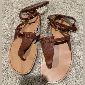Valentino Garavini Brown Ankle Wrap Rockstud Sandals in Size 37